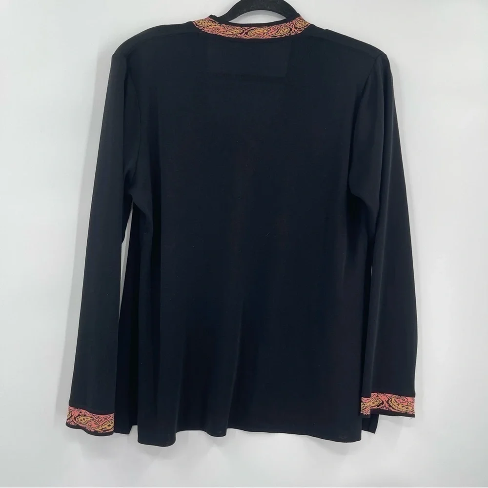 Exclusively Misook M Black Acrylic Knit Cardigan Sweater Pink Trim Pockets